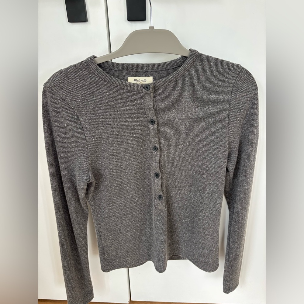 Madewell Womens Size Medium Long Sleeve Ribbed Henley Tee in Gray NO502 $68 2602